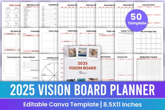 Download 2025 Vision Board Planner Canva Template - Premium Resources