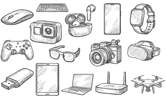 Download Hand Drawn Tech Gadget Set - Tech gadget Collection