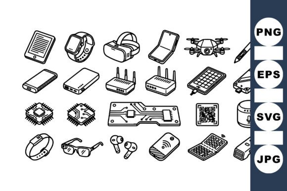 Download Tech Gadget Outline Clipart Set - Tech gadget Collection