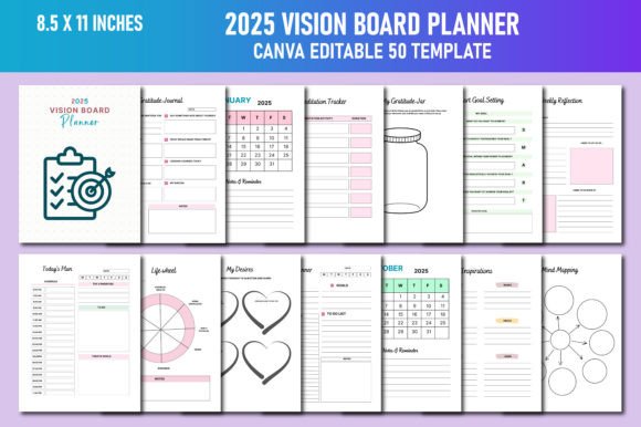 Download 2025 Vision Board Planner Canva KDP - Vision board planner Collection