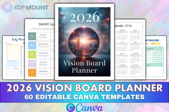 Download 2026 Vision Board Planner Canva Editable - Vision board planner Collection