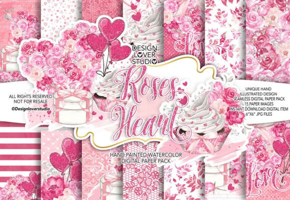 Download Roses Heart Valentine Design Digital Pap - Premium Resources