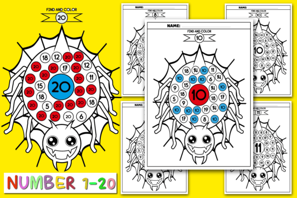Download Number Search Worksheets 1-20 | Spider - Number Collection
