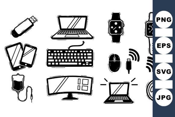 Download Hand Drawn Tech Gadget Icons Set - Tech gadget Collection